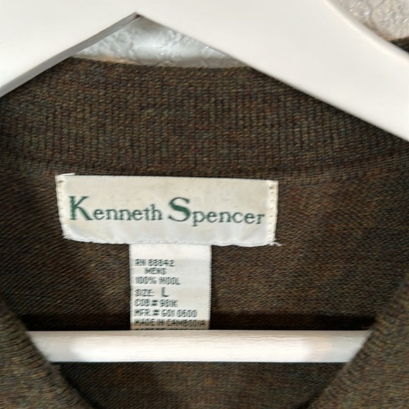 Kenneth Spencer Olive 100% Wool Polo Collared Sweater Size Large - Picture 3 of 6